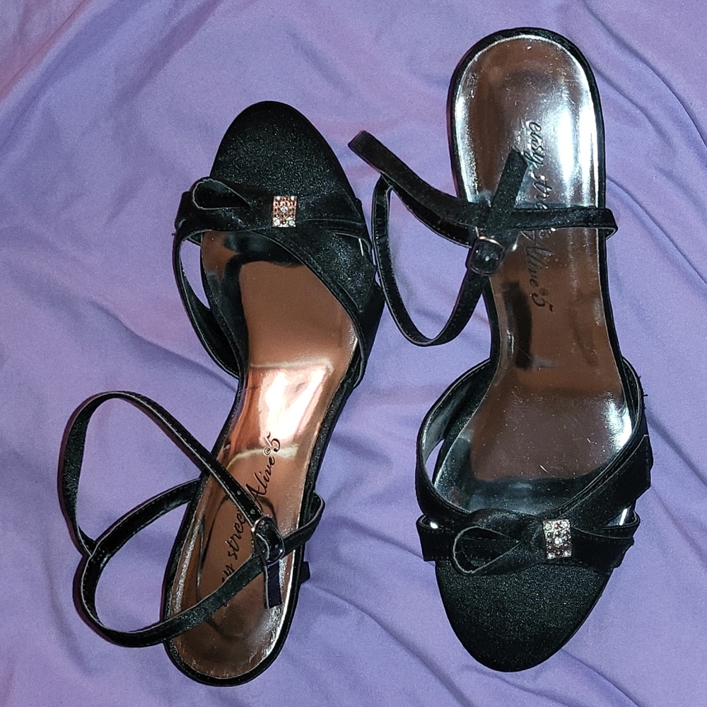 Black Open Toe Ankle Strap Heels